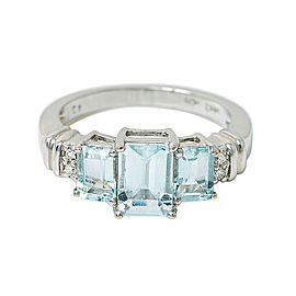 14K White Gold 0.10 Ct H SI1 Diamond 1.75 Ct Aquamarine Ring 3.3 Grams Size 5