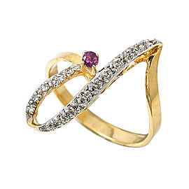 14K Yellow Gold 0.15 Ct Diamonds Ruby Ring Women's 2.9 Grams Size 7