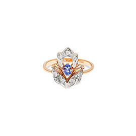 14K Two Tone Rose Gold Tanzanite 0.11 Ct Diamond Ring 3.8 Grams Size 7