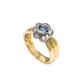 14K Two Tone Yellow Gold Diamond Tanzanite Flower Ring 6.5 Grams Ring Size 6.75