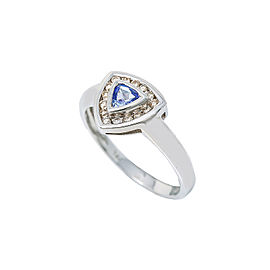 14K White Gold 0.15 Ct Tanzanite 0.20 Ct Diamond Triangle Ring 2.7 Grams Size 7