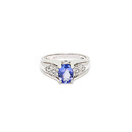 14K White Gold 0.95 Ct Tanzanite 0.20 Ct Diamond Ring 4.4 Grams Size 6.5