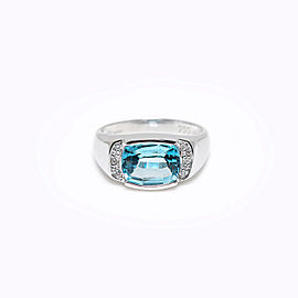 18K WHITE GOLD 5 CT AQUAMARINE 0.06 CT DIAMOND RING 5.2 GR SIZE 7.25