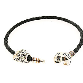 Pandora Sterling Silver Taxi Cab Car Charm Leather Cord Bracelet