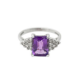 14K White Gold Amethyst 0.25 Ct Diamond Ring 2.9 Grams Size 6