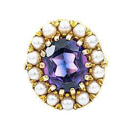 Vintage 14K Yellow Gold Japanese Amethyst Pearl Ring 9.1 Gram Size 6