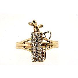 Golf Clubs Bag Ring Custom 14k Yellow Gold .48ct Pave Diamond Band sz 10.5