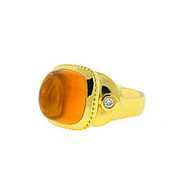 18k Yellow Gold Diamond Cabochon Citrine Ring Approx .24 TCW