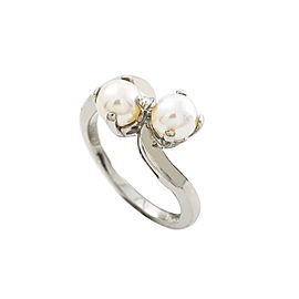 14K White Gold 6 mm Pearls Ring 4.4 Gram Size 6.5