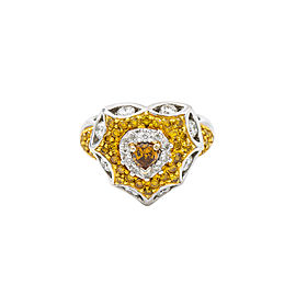 18K White Gold 2.0Ct Diamond Fancy Yellow HEART Ring 10.2 Grams Size 6.5