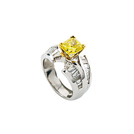 14K White Gold 1.46Ct Diamond 1.75Ct Fancy Yellow Canary Ring 8.7 Gram Size 6.25