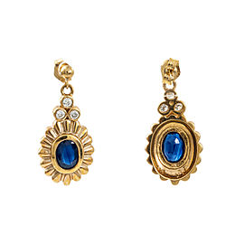 14K Yellow Gold 2 Ct Sapphire 0.24 Ct FVS1 Diamond Dangle Earring 6 Grams 12 mm