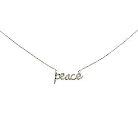 14k White Gold "PEACE" Diamond Pendant Necklace