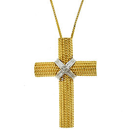 14k Yellow Gold Two Tone Cross Pendant Necklace