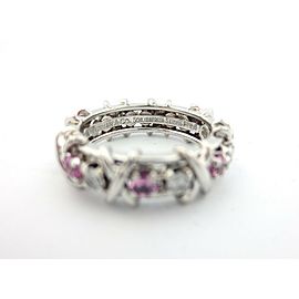 Tiffany & Co Platinum Jean Schlumberger 16 Stone Diamond Pink Sapphire Size 5