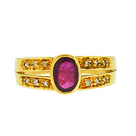 14k Yellow Gold Oval Ruby Diamond Ring