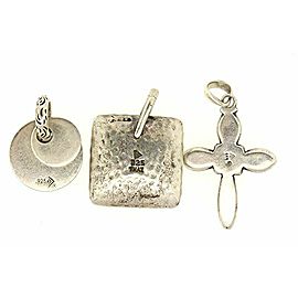 3 Pendant Lot Silpada Sterling Silver Hammered Square Pearl Cross 2 Round Disc