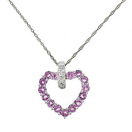 10k White Gold Pink Quartz Heart Pendant Necklace