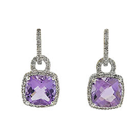 14k White Gold Diamond Amethyst Drop Earrings Approx .48 cts