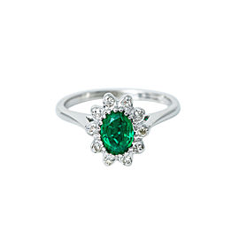 14K White Gold Oval Emerald Diamond Band Ring 2.4 Grams Size 4.25