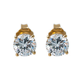 14K Yellow Gold 2.0Ct Cubic Zirconium Stud Earrings 1.7 Grams