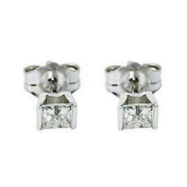 14K WHITE GOLD 0.30 CT G SI2 PRINCESS CUT DIAMOND STUDS EARRING 0.7 GRAMS