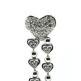 14k White Gold Heart Diamond Double Drop Dangle Earrings Approx .60 Cts