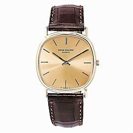 Patek Philippe 3862 Automatic Mens 18K Yellow Gold Watch Leather Band 32mm