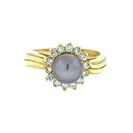 14k Yellow Gold Diamond and Black Pearl Gold Ring