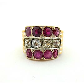 Rose Gold 14KT Ruby and Old European Cut Diamond Antique Ring 3 Row Band 2.60Ct