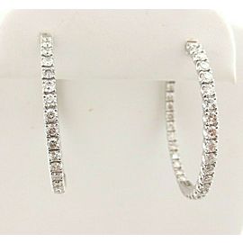 White Gold 14KT 2.5mm Hoop Huggie Round Brilliant Cut Diamonds Earrings 2.90ct