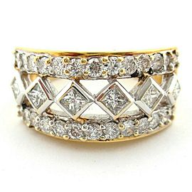 Fine 18KT Yellow Gold Round Brilliant Princess Cut Diamond Ring Victorian 1.20ct