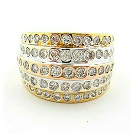 Fine 5-Row Multi Tone - Yellow Rose White Gold Round Diamond Bubble Ring 1.38ct