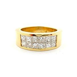 Fine 18Kt Yellow Gold Brilliant Princess Diamond Channel Set Ring Band 1.44Ct