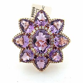 Fine Gem Amethyst Diamond 18KT Rose Gold BIG Flower Jewelry Ring 11.13Ct