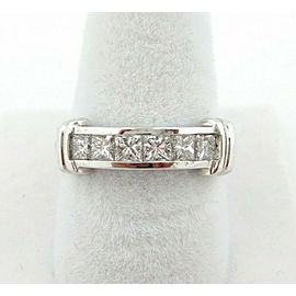 Fine Princess Diamond Channel Set Ring Band 18Kt White Gold 1.20Ct