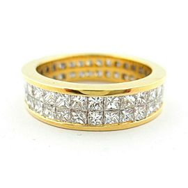 Fine Full Circle Princess Diamond Channel Set Ring 2-Row 18Kt Yellow Gold 3.20Ct