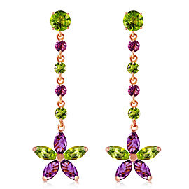 14K Solid Rose Gold Chandelier Earrings with Peridot & Amethyst