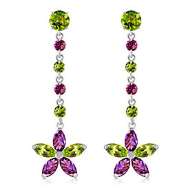 4.8 CTW 14K Solid White Gold Chandelier Earrings Peridot Amethyst