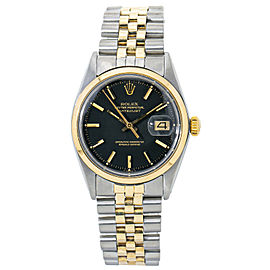 Rolex Datejust 1600 Matte Black Rare Automatic 18k Yellow Gold Jubilee 36mm