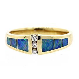 Bagley & Hotchkiss Ring Diamond Opal Inlay 14k yellow Gold size 6.5