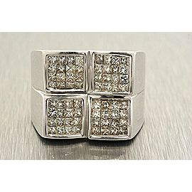 Mens Diamond Ring 14k White Gold 2.24ct Princess Cut Invisible Set sz 10 Large