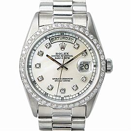 Rolex Day-Date President White Gold 18039 Automatic Watch Diamond Dial & Bezel