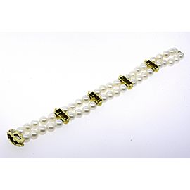 Tiffany & Co. Bracelet Double Pearl Strand 18k Yellow Gold Stations 7"