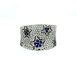 18k White Gold Diamond and Sapphire Star Pave Cocktail Ring Approx.1.30ctw