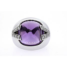 Versace Ring 18k White Gold Amethyst Diamond V size 6.75