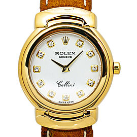 Rolex Cellini 6621 18k Gold White Factory Diamond Dial Quartz Ladies Watch 26MM