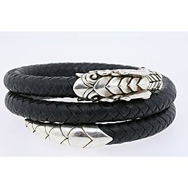 John Hardy Naga Double Coin Bracelet Dragon Leather $650 Sterling Silver