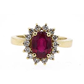 Effy BH Oval 1.50ct Ruby Halo Diamond Ring 14k Yellow Gold size 5.75