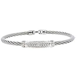 Charriol Bracelet 18k White Gold Stainless Steel Diamond Station Cable Bangle